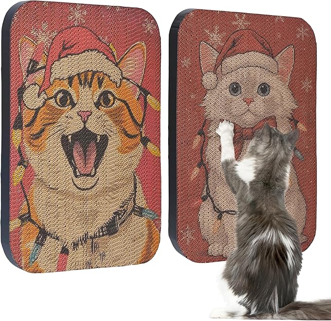 2 Packs Art Cat Wall-Mountable Scratching Board 16.7x11x1 Inch Cat Wall Scratch Pad and Scratcher for Indoor Cats Furniture Protector (Christmas)