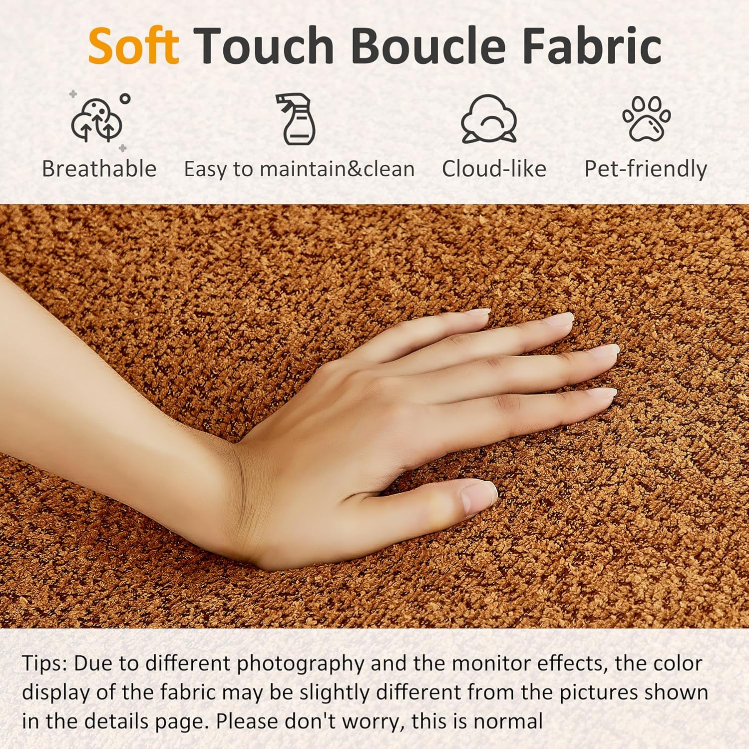 VANOMi Oversized 70.47'' Chaise Lounge Chair Indoor with Storage Space, Modern Upholstered Sofa Bed with Thick Cushion and Left Armrest, Boucle Leisure Recliner for Living Room, Bedroom, Office, Curry