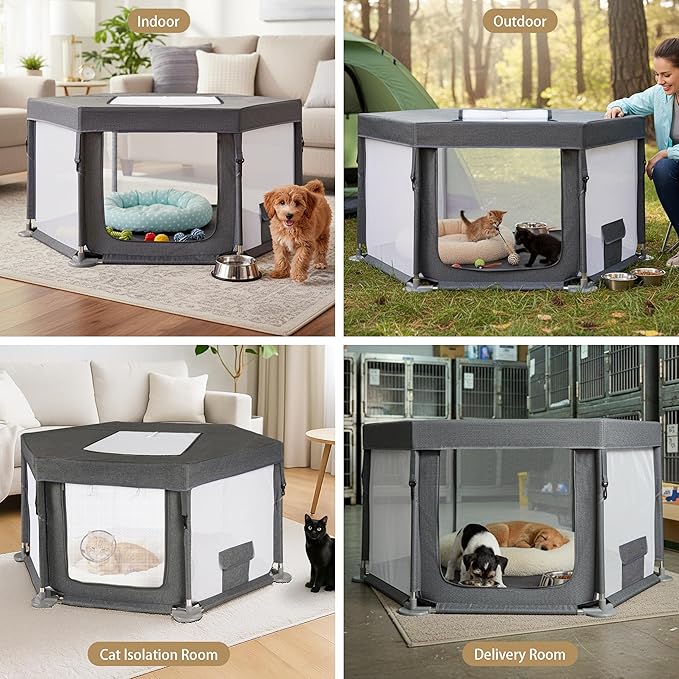 43"x43"x25" Dog Playpen, Pet Playpen for Small Dogs/Puppies & Cats, Puppy Playpen with Gate, Indoor & Outdoor Heavy-Duty Dog Fence with Thickened Fabric & Stainless Steel Pipes