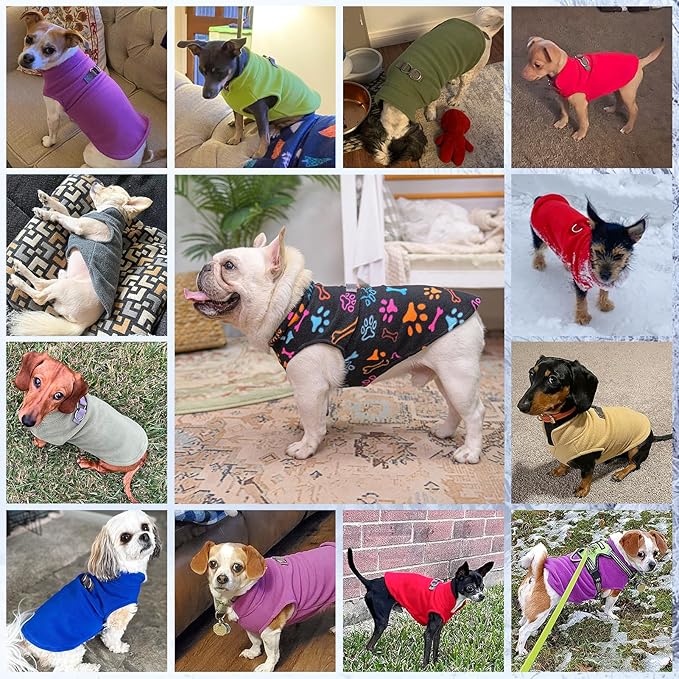 BEAUTYZOO Small Dog Sweater Fleece Vest Winter Jacket, D-Ring Leash Attachment for XS S Puppy Medium Sized Breeds Dogs, Cold Weather Dog Clothes Windproof Keep Warm, Bones Paw Pattern S