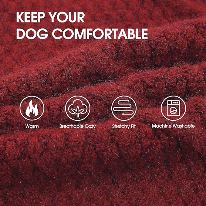 IECOii Large Dog Sweater - Neutral Thick Warm Sweater for Large Dogs (Male & Female), XL, Beagle & Corgi Sizes - Dark Red - Perfect for Christmas, Thanksgiving & Halloween