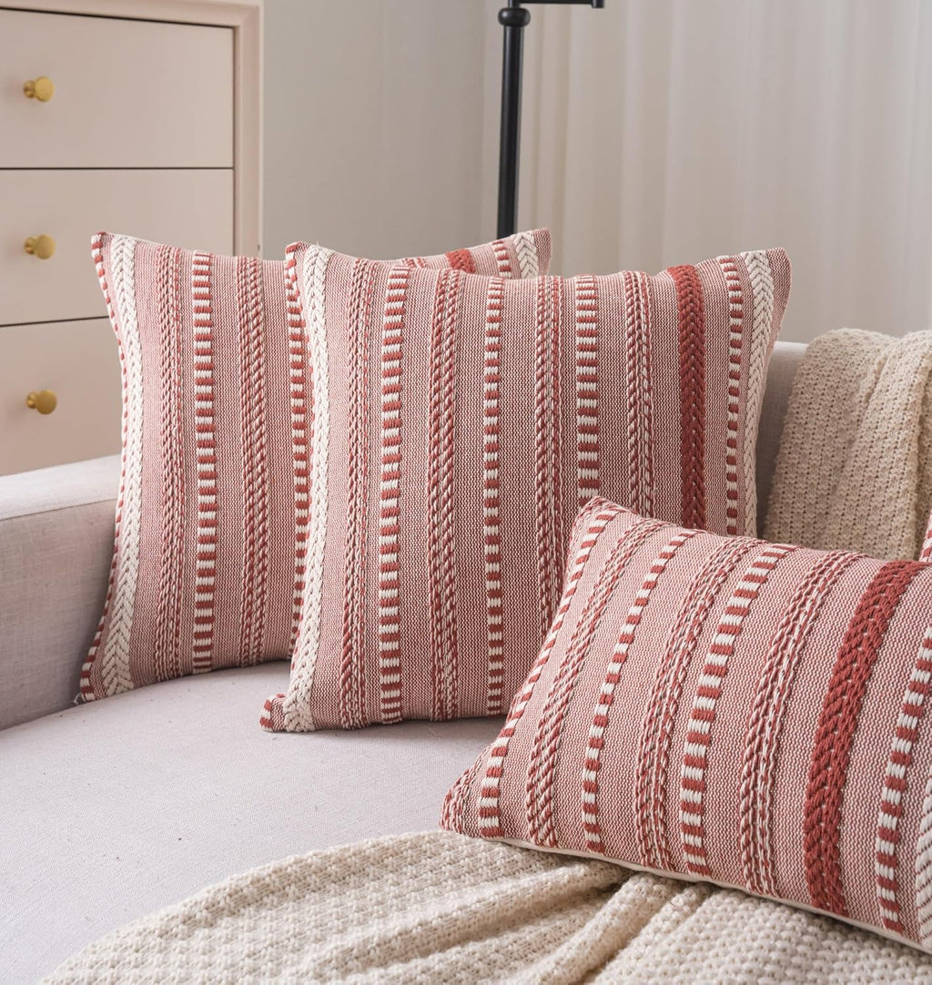 Boho Throw Pillow Covers 22x22 Inch Set of 2, Farmhouse Decorative Couch Pillow Cases, Rust Accent Pillows of Bed, Sofa Bedroom Living Room Home Decor Cushion Cover