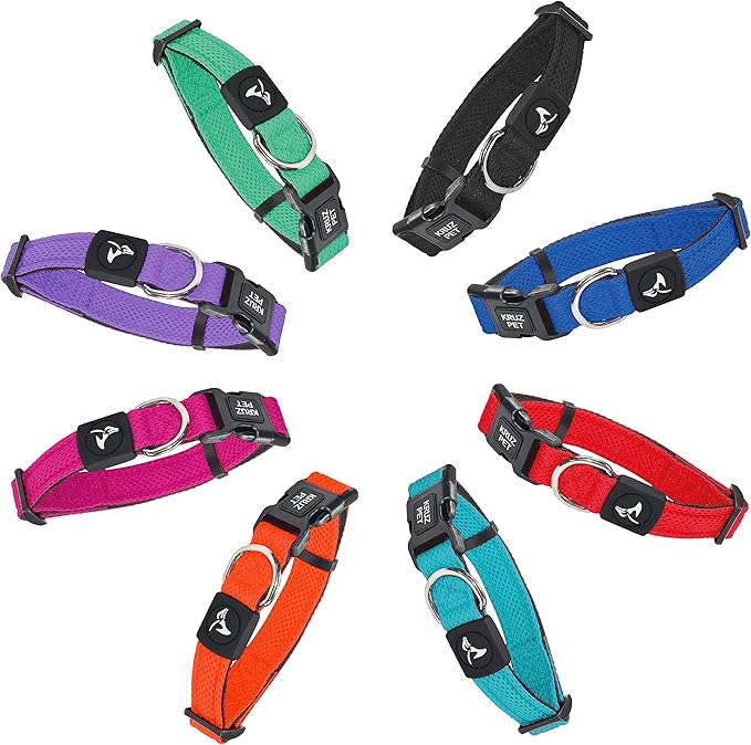 Kruz Dog Collar for Small Dogs (Width- 3/4", Neck - 10.5"-14.5") Adjustable Pet Neck Band with Comfortable Soft Padding, Lifetime Durability, Heavy-Duty O-Ring (Turquoise, Small)