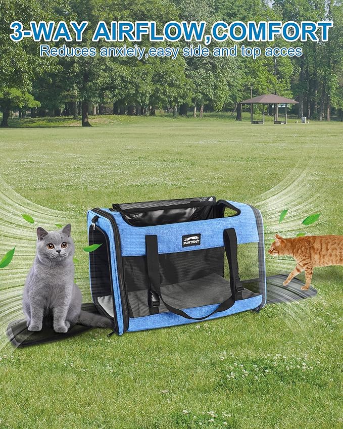 Soft-Sided Large Cat Carrier for 2 Cats, Spacious Foldable Pet Travel Carrier for Large Cats up to 25 Lbs, Double Cat Bag with Shoulder Strap, 20x13x13 Inch, Fits Maine Coon and Small Dogs, Blue