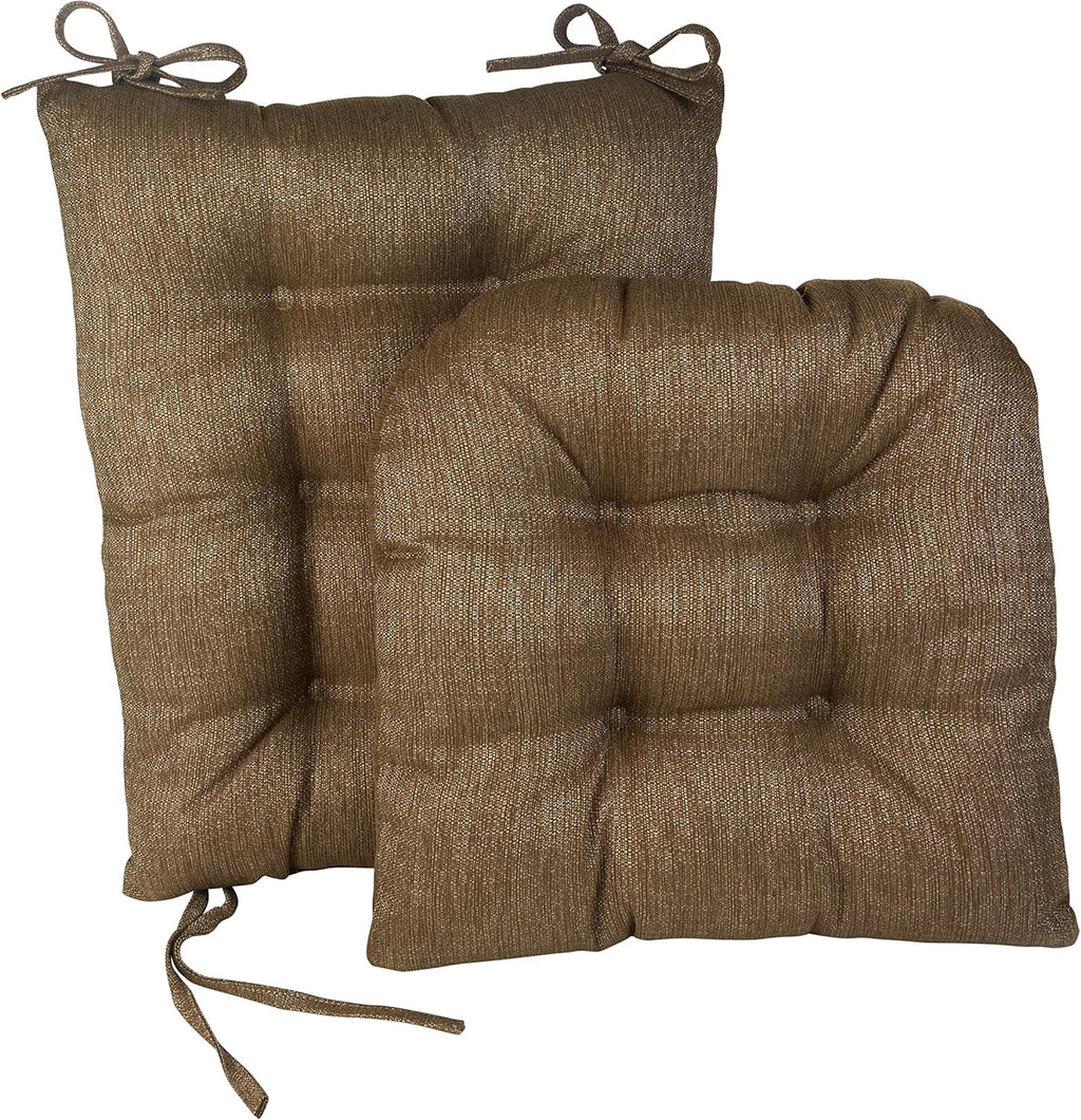 Klear Vu Omega Non-Slip Rocking Chair Cushion Set, Assembled in USA, Thick Padding & Tufted Design, Includes Seat Pad & Back Pillow with Ties, 17x17 Inches, 2-Piece Set, Solid Gold