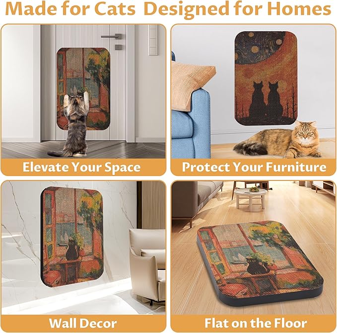 2 Pack Art Cat Scratcher, Wall-Mountable Cat Scratch Pad, Wall Cat Scratcher 16.7x11x1 Inch Cat Scratching Board for Indoor Cats Toy(Window & Starry Night)
