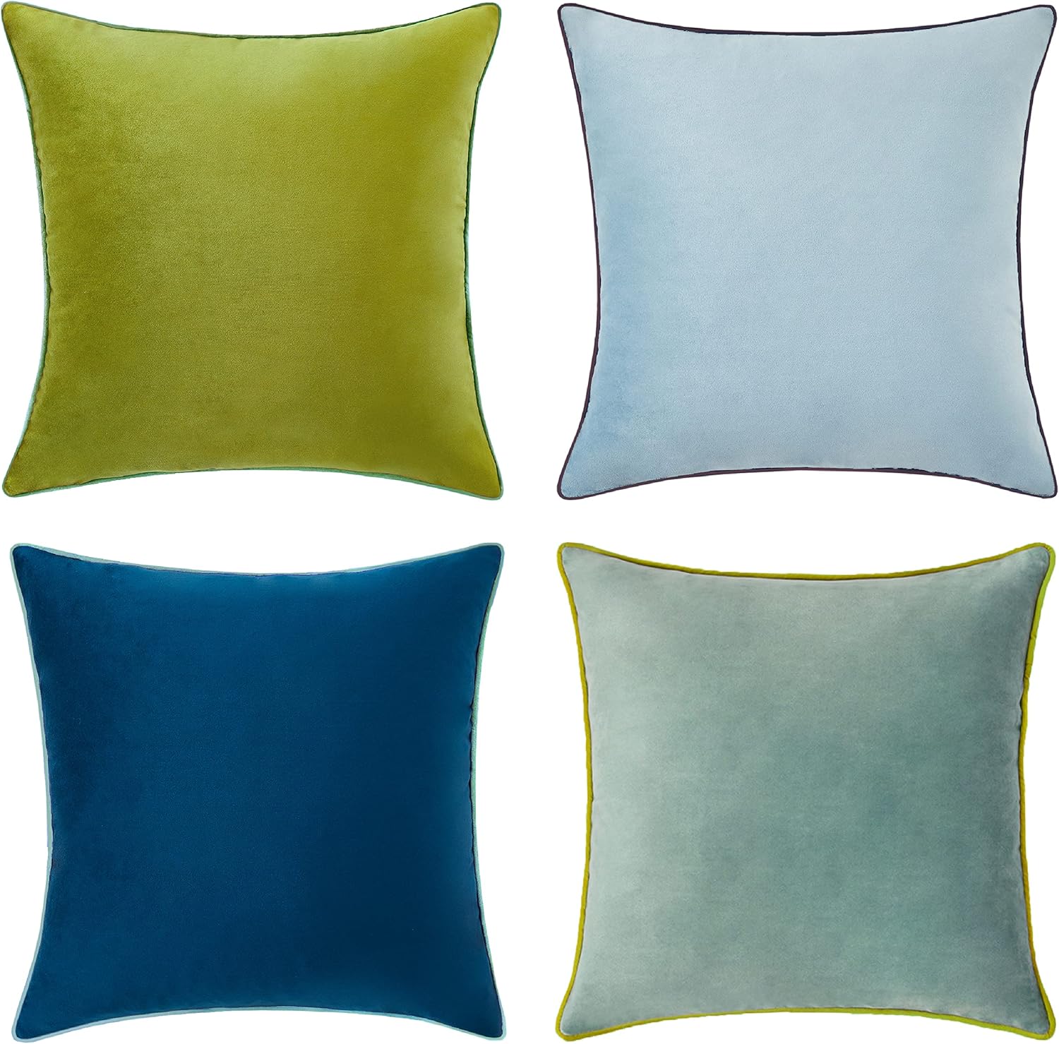 MONDAY MOOSE Decorative Throw Pillow Covers Cushion Cases, Set of 4 Soft Velvet Modern Double-Sided Designs, Mix and Match for Home Decor, Pillow Inserts Not Included (18x18 inch, Green/Blue)
