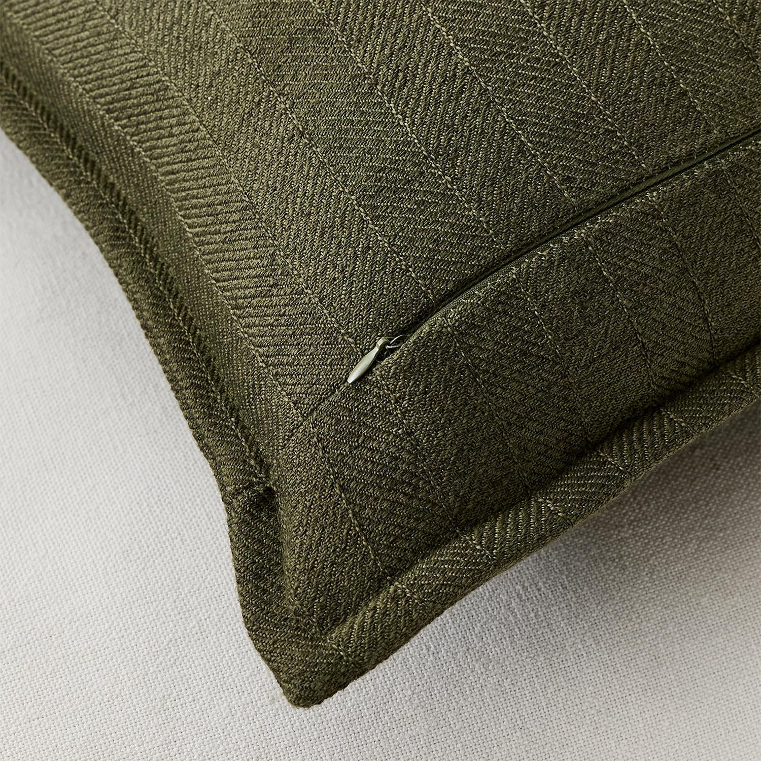 22x22 Linen Pillow Covers Olive Green Pack of 2 Farmhouse Boho Neutral Accents Striped Textured Square Decorative Throw Pillow Cases for Living Room Couch Bed Home Decor