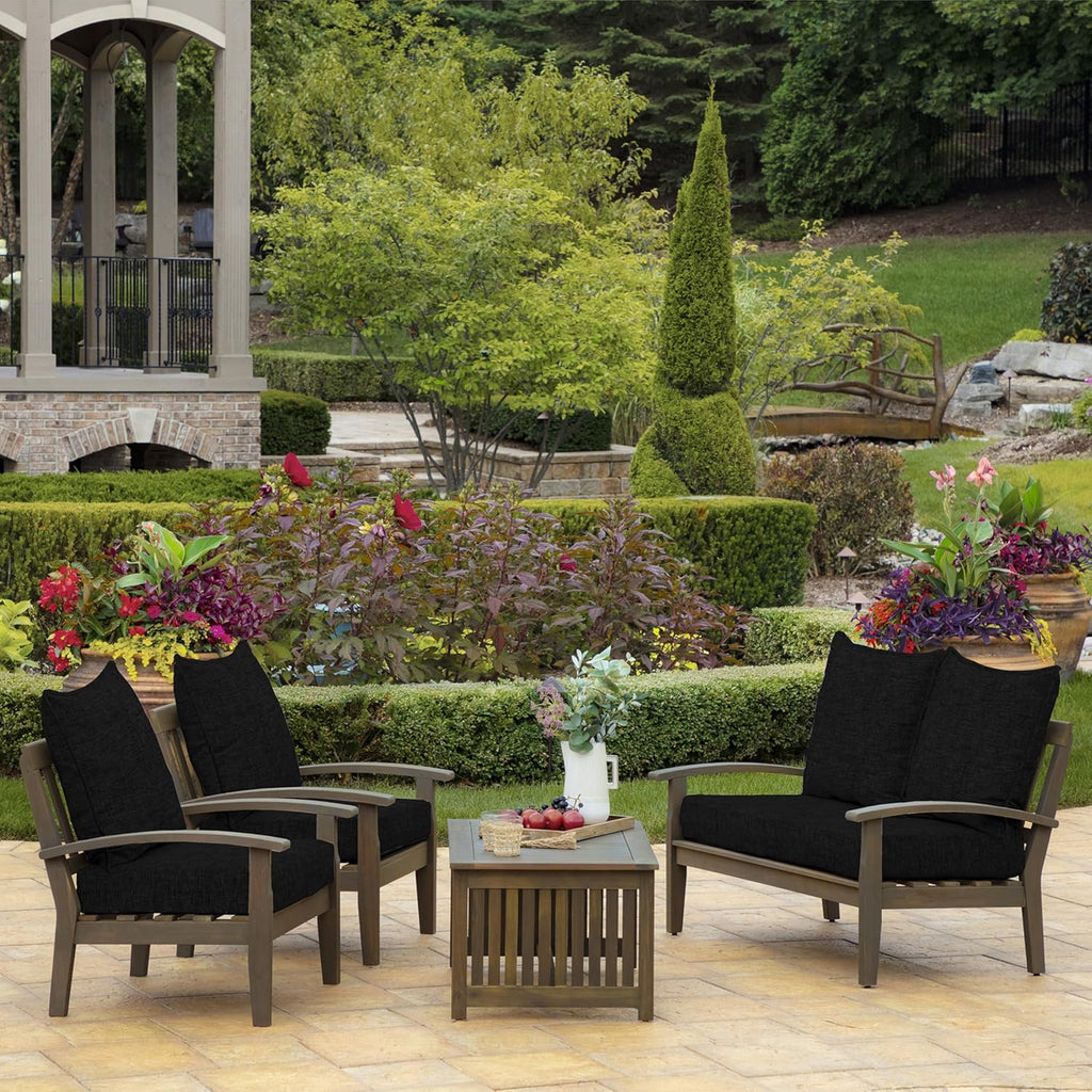 Arden Outdoor Deep Seat Cushion Set, 22 in x 24 in, Weather-Proof, Rain-Proof, Fade Resistant Patio Cushion Black Leala