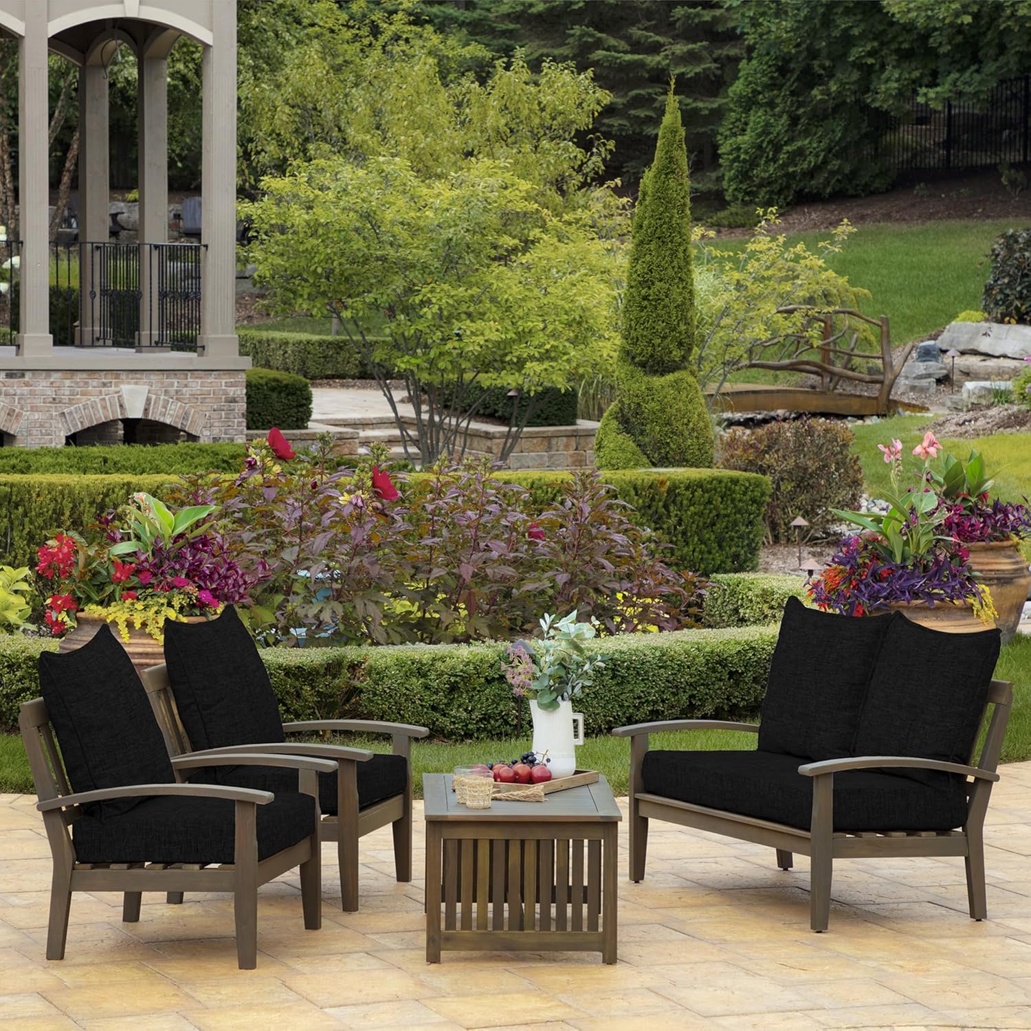 Arden Outdoor Deep Seat Cushion Set, 22 in x 24 in, Weather-Proof, Rain-Proof, Fade Resistant Patio Cushion Black Leala