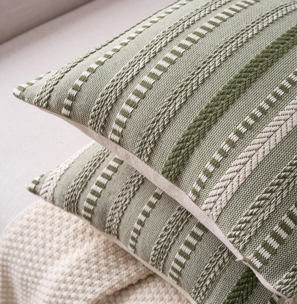 Boho Throw Pillow Covers 22x22 Inch Set of 2, Farmhouse Decorative Couch Pillow Cases, Green Accent Pillows of Bed, Sofa Bedroom Living Room Home Decor Cushion Cover