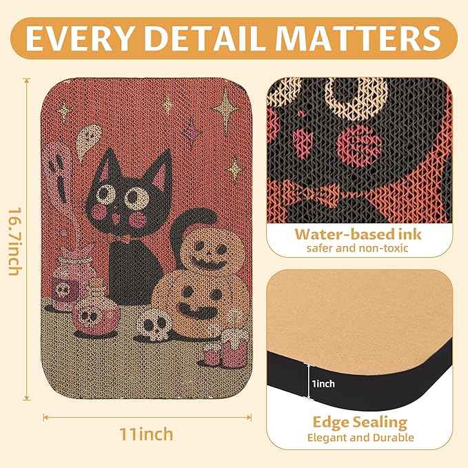 2 Packs Art Cat Wall-Mountable Scratching Board 16.7x11x1 Inch Cat Wall Scratch Pad and Scratcher for Indoor Cats Furniture Protector (Pumpkin)