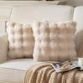 Pack of 2 Thick Plush Throw Pillow Covers Fluffy Wave Faux Fur Decorative Cushion Covers Soft Wool Pillowcase for Sofa Couch Livingroom 16x16 Inch Beige