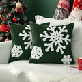 MIULEE Pack of 2 Christmas Decorative Snowflake Throw Pillow Covers Canvas Embroidery Winter Cushion Cases Holiday Decor Soft Pillowcases for Winter Couch Sofa Bedroom Car（Dark Green, 16x16in）