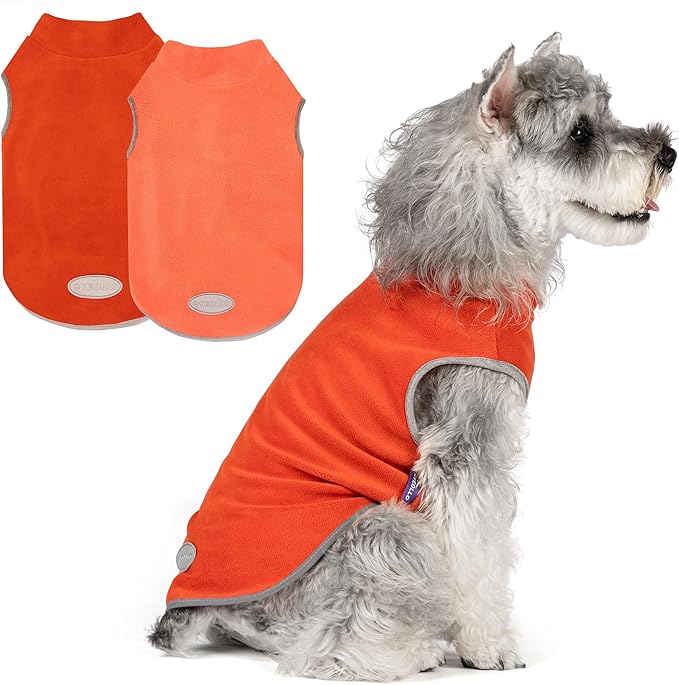 cyeollo Fleece Dog Sweater Vest, Reflective Dog Sweatshirt Pullover Doggie Jacket for Small Medium Large Dogs Clothes Boy Girl Pets, Orange & Red M