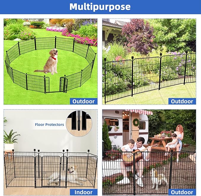 ADAVIN 32 in(H) Garden Fences and Borders,1 Gate+11 Panels Dog Fence Outdoor for Yard, Temporary Fence, Flower Garden Fencing, Heavy Duty Iron Metal Animal Barrier Fences,Total 26.6 Ft(L),Black