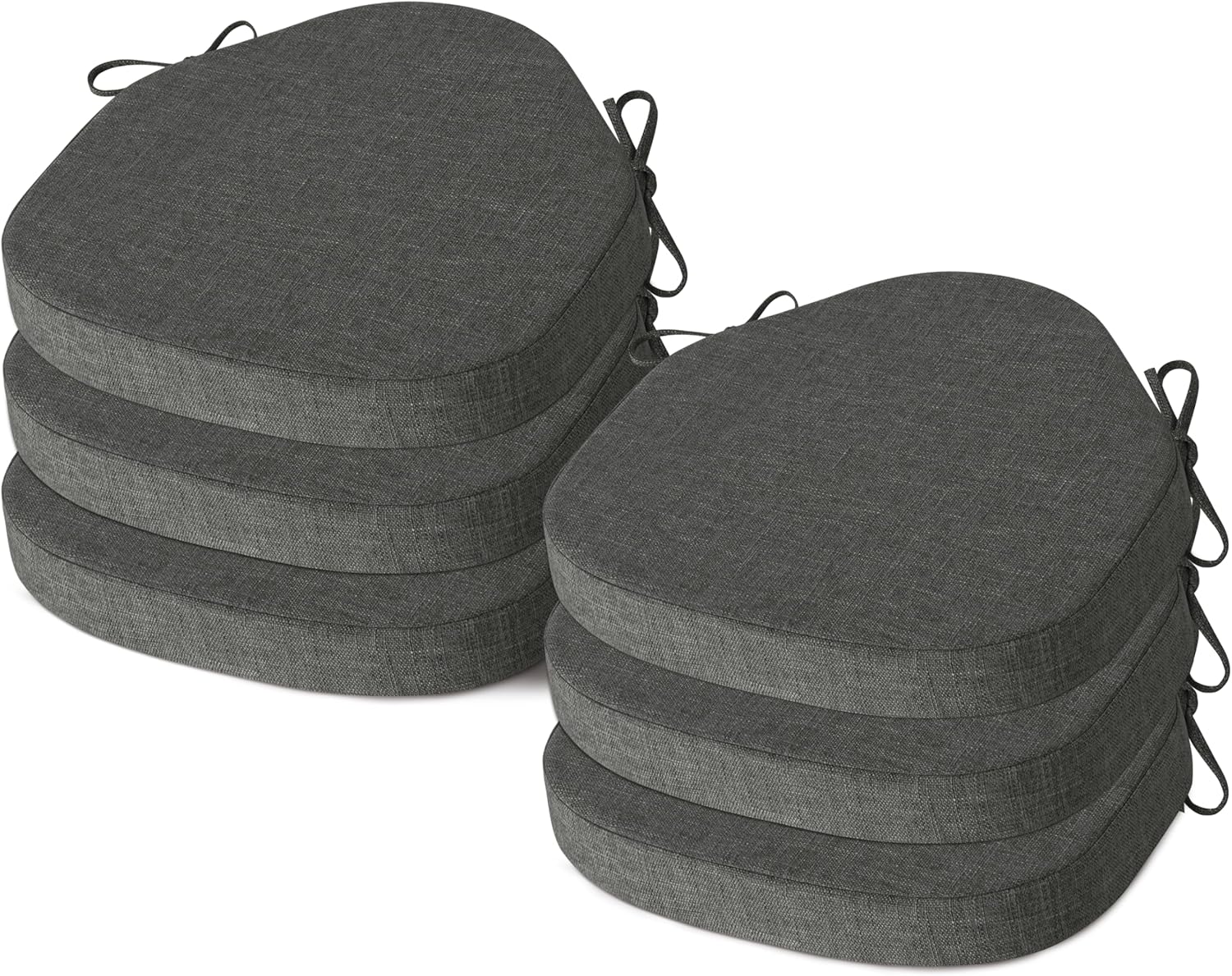 AddGrace Chair Cushions for Dining Chairs Set of 6 Windsor Kitchen Chair Cushions with Removable Textured Cover and Non Slip Bottom Indoor Chair Pads with Ties and Foam (16.5x15.5 Inches Darkgrey)