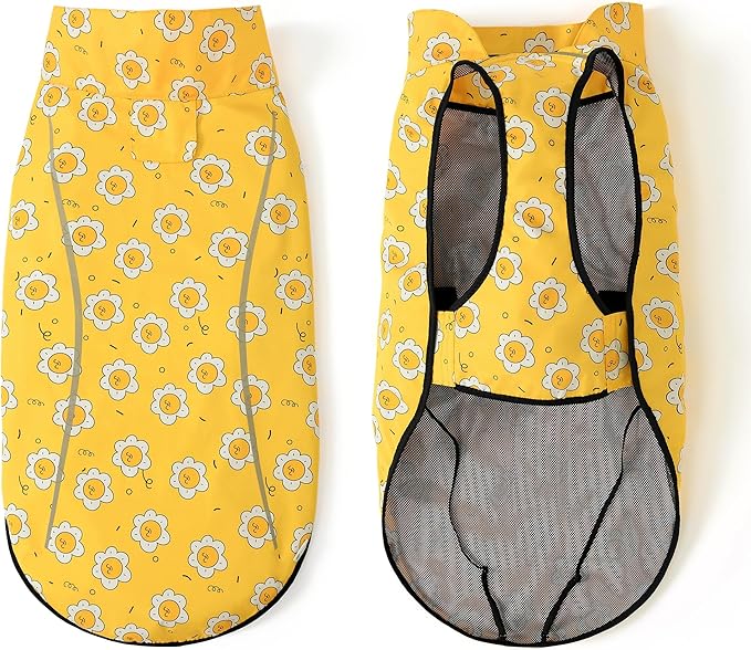 Mile High Life Dog Raincoat, Adjustable Waterproof Reflective Rain Jacket for Small Medium Large Dogs, Lightweight Breathable Pet Rain Coat with Leash Hole(Yellow Sun,S Chest 22-25")