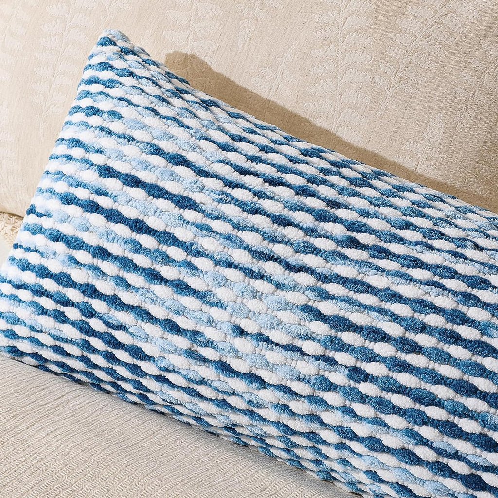 AmHoo Boho Chenille Pillow Cover Decorative Tufted Pillowcase for Couch Bed Sofa Bedroom Living Room Modern 14 x 36-Inch Sky Blue