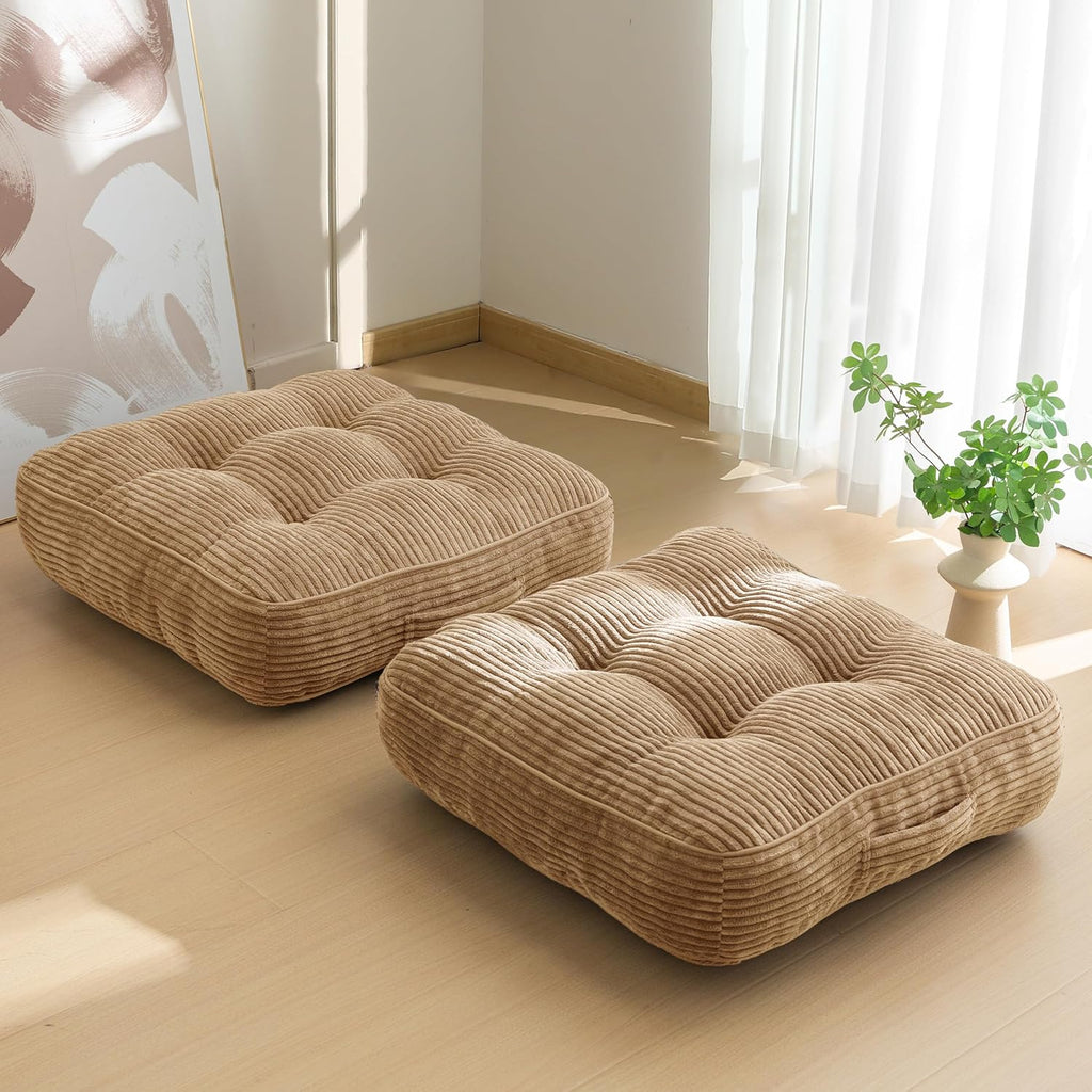 6" Washable Floor Pillow Cushion for Adults, Meditation Cushion Pillow, Large Square Floor Sitting, Removable Tufted Corduroy Cover, for Tatami Living Room or Yoga, 22x22 Inch, 2Pack, Machine Washable