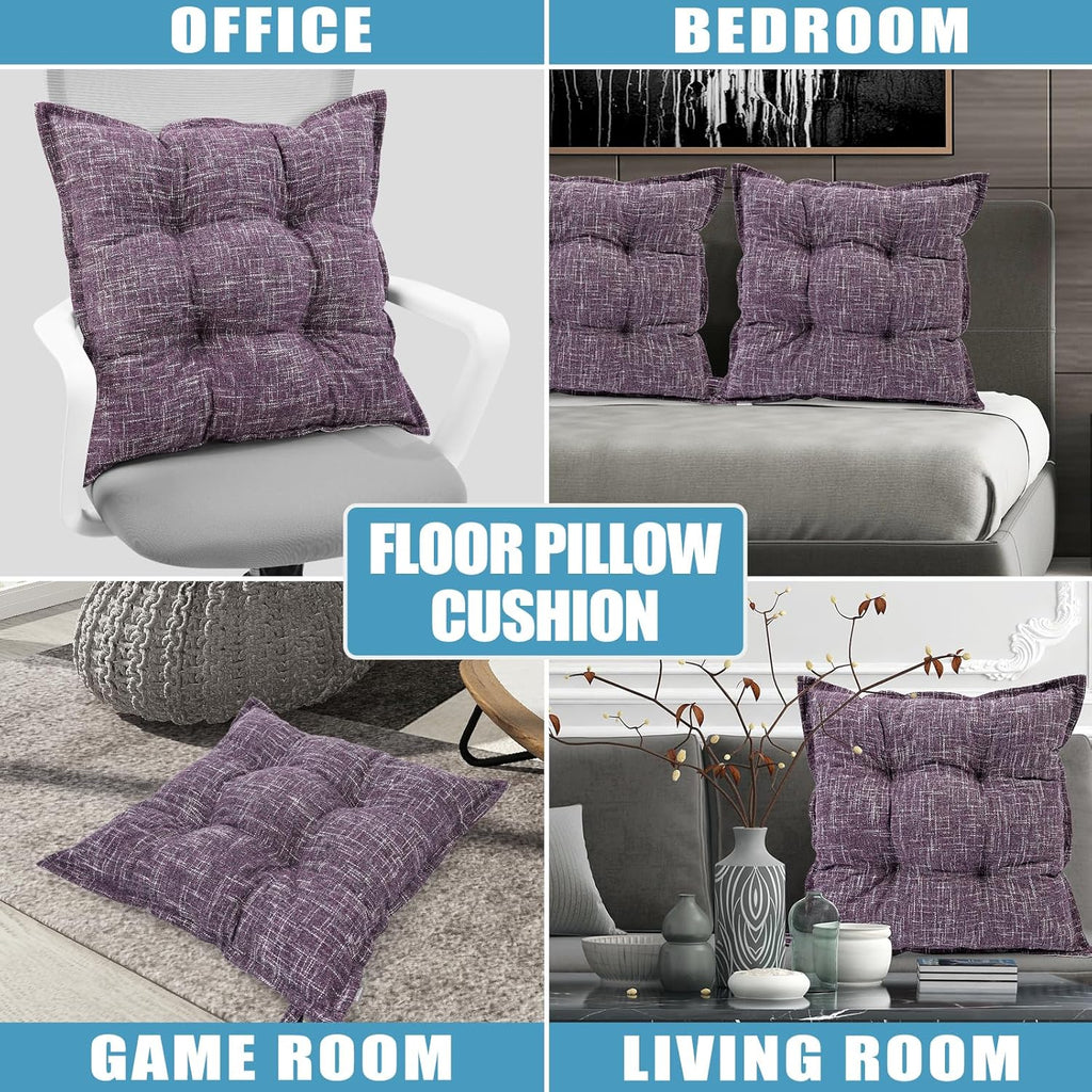 SINSOSSO Large Floor Pillow 22", Thickened Bite-Size Memory Foam Square Non-Slip Cushion for Office Back Support/Indoor Yoga/Chair Seat, Fashionable Color-Blocked Fabric & Washable, Purple, 1 PCS