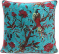 Eyes of India Velvet Floral Flower Bird Throw Pillow Sofa Cushion Cover Case Couch Colorful Boho Chic Bohemian Accent Indian Handmade (Teal, 20" x 20")