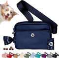 Puppington 3-in-1 Crossbody Dog Walking Bag & Treat Pouch with Matching Planet Safe Poop Bags & Built-In Dispenser - Zippered Pockets (Navy Blue)