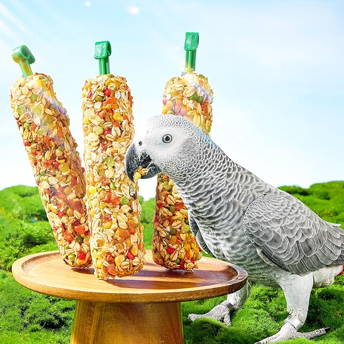 BUCATSTATE 3 Sticks Parakeet Treats Honey Treat Sticks, Natural Bird Treats Vegetable & Grains Flavor Cockatiel Treats, Pet Bird Treat Toy for Parrot Conure Budgie Lovebird