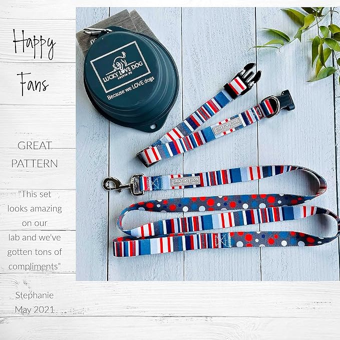 Lucky Love Dog - Adjustable Dog Collar and Leash Set with Easy Click Buckle for Small to Large Dogs, Durable, & Comfortable Collar for Male & Female Dogs, Puppies & Adult Ones - Linus Combo, Small