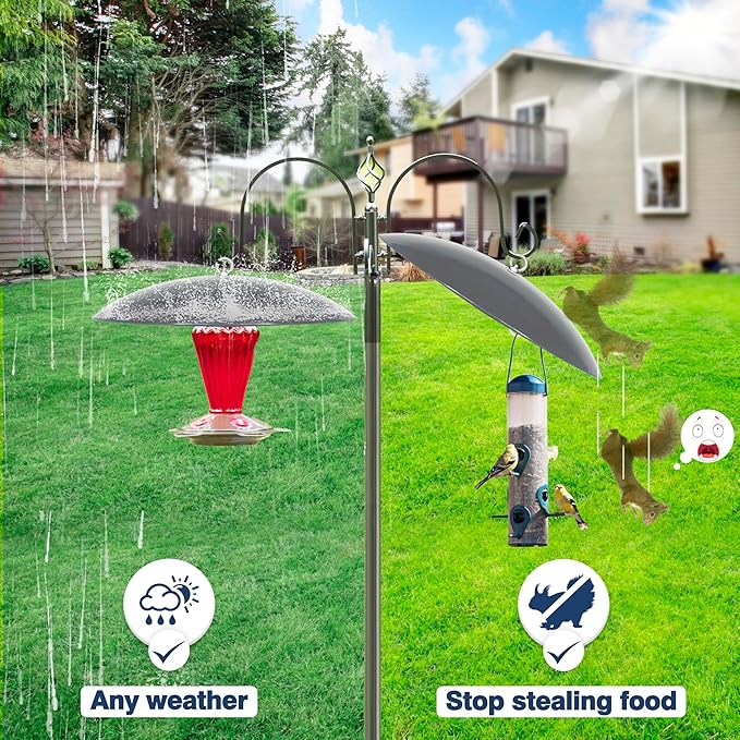 13" Bird Feeder Rain Guard, Hummingbird Feeder Shade Dome Cover, Hanging Baffle for Bird Feeder Pole (Grey), 1 Pack