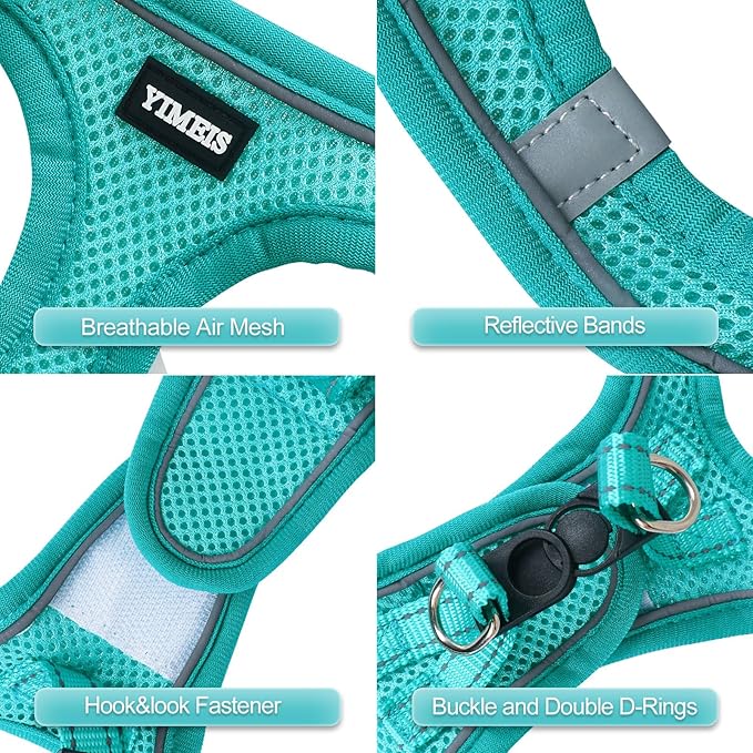 YIMEIS Dog Harness and Leash Set, No Pull Soft Mesh Pet Harness, Reflective Adjustable Puppy Vest for Small Medium Large Dogs, Cats (Turquoise, X-Small (Pack of 1)