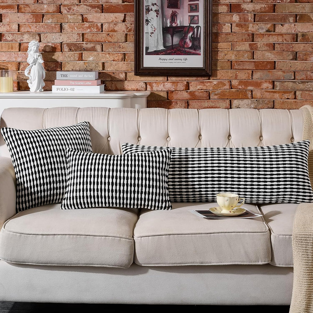 AmHoo Boho Chenille Pillow Cover Decorative Tufted Pillowcase for Couch Bed Sofa Bedroom Living Room Modern 18 x 18-Inch Black