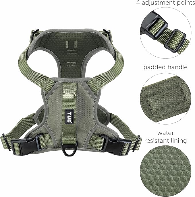 TUG Dog Harness with 2 Leash Connection Points | Adjustable, Padded, Lightweight | Handle on Back | No-Pull Front Clip (Large, Green)