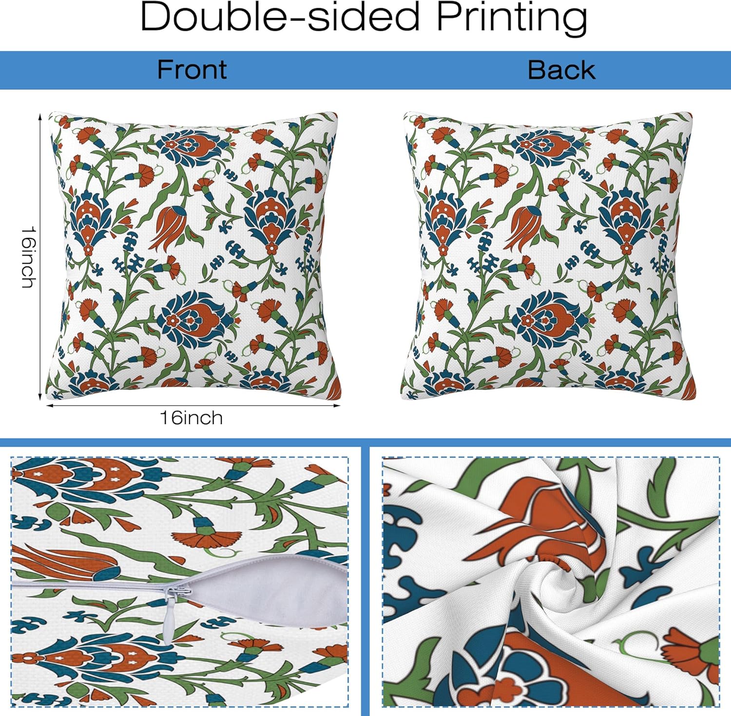 Throw Pillow Cover Case Vintage Floral Pillow Covers 16x16 Inch Set of 2,Soft Decorative Throw Pillow Case for Living Room Bedroom Sofa Couch Cushion Covers