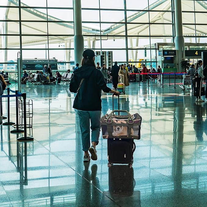 | TSA Airline Approved |Soft Sided Pet Carrier | Cat Carrier | Dog Carrier| Pets Up to 15 lbs | Leash & Luggage Strap | Camo Green Handle