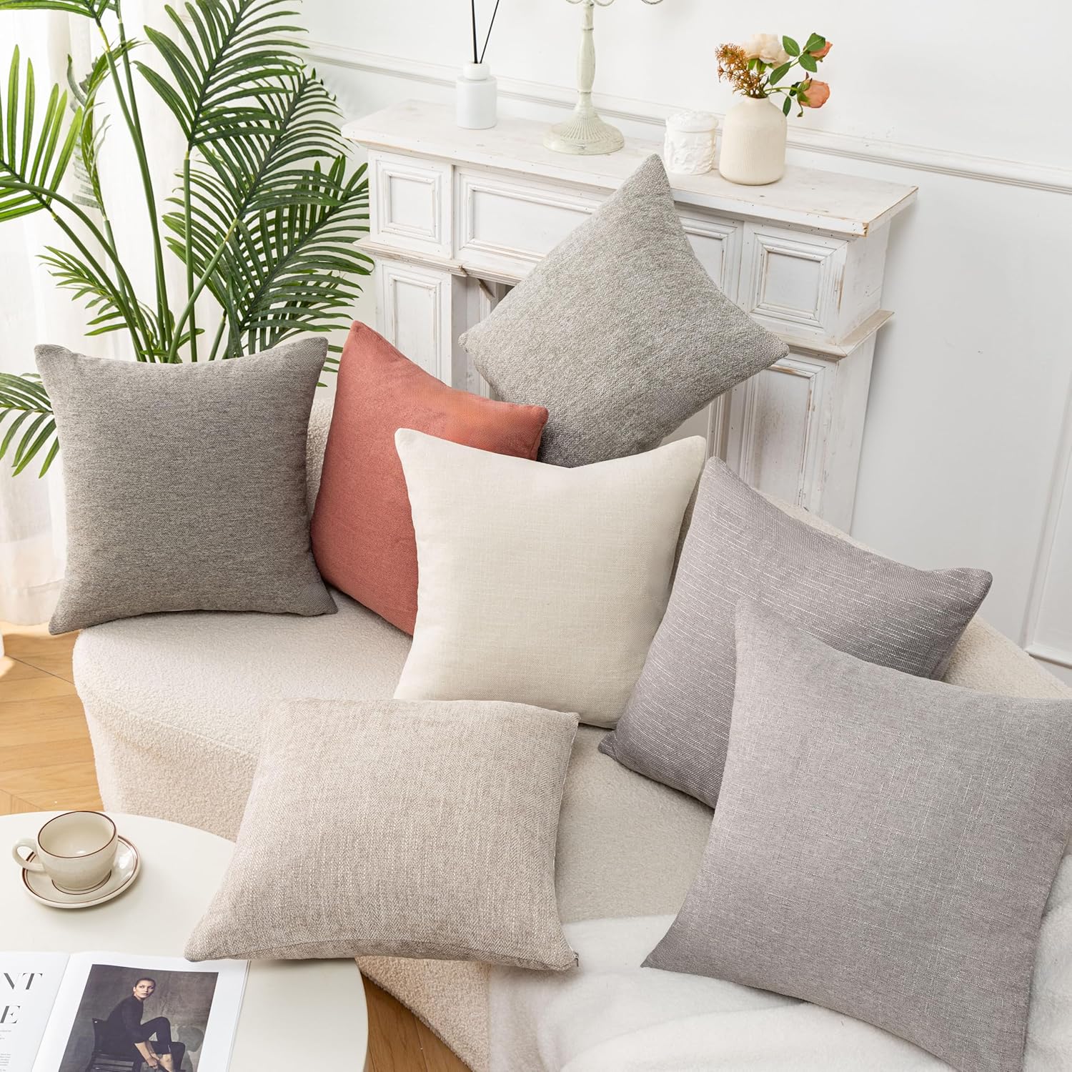 Throw Pillow with Insert 18x18 Inch Set of 2 - Modern Fall Home Decor for Living Room Sofa, Bed - Cute Square Accent Cases - Anthropologie Style Decor (Cement Grey #P1-19)