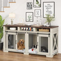 71" Dog Crate Furniture for 2 Dogs, Dog Kennel with 3 Storage Drawers & Removable Divider, Extra Large Double Dog Cage As TV Stand, Furniture Style Dog Crates with Sliding Barn Door