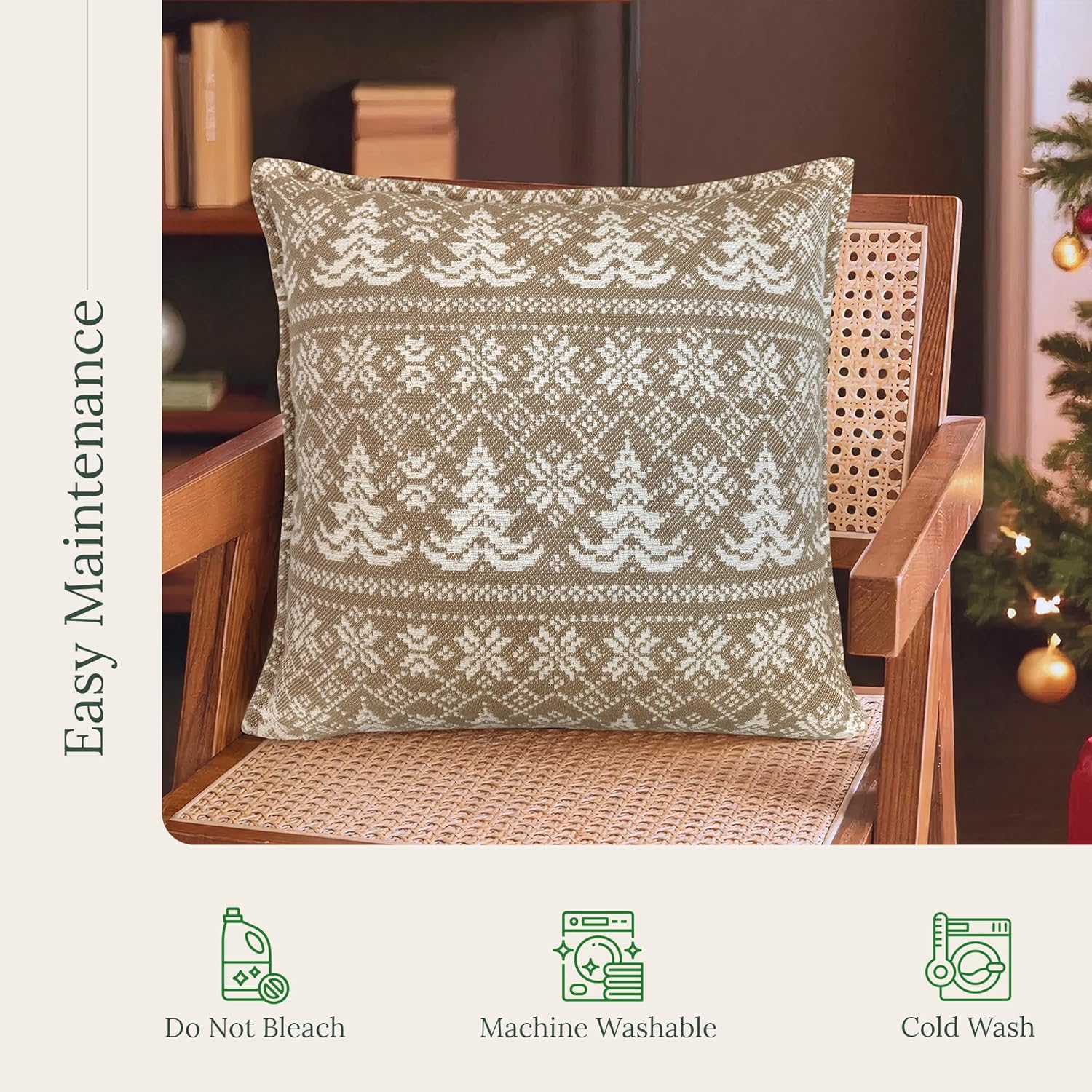 SanVia Olive Fern Premium Cotton Throw Pillow Covers, 20 x 20 Inches, Luxury Holiday Themed Handwoven Couch Pillow Covers, Hidden Zipper, Elegant Home Décor, Insert Not Included