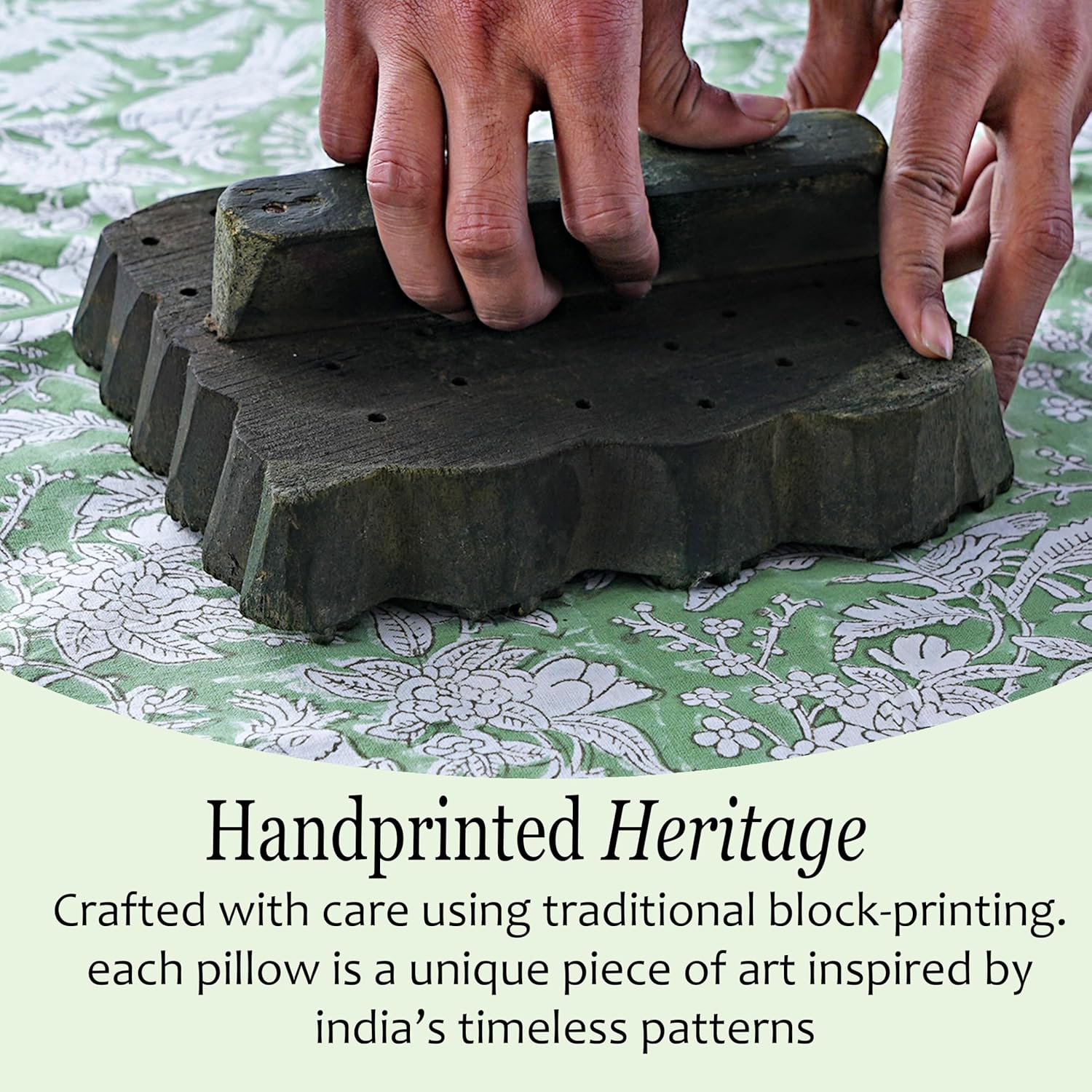 CPC Olive Green 100% Cotton Block Print Ruffle Sham Cover 20X30 inch Pack of 2, Handmade Boho Floral Pillowcase, Soft Decorative Queen Bed Pillow Cover for Bedroom Décor