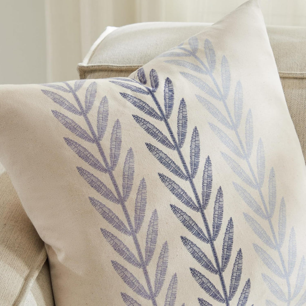 100% Cotton Farmhouse Leaves Lumbar Throw Pillow Covers Set of 2, 12x20 Inch Mixed Blue Pastoral Decorative Print Cushion Covers for Sofa Bed Living Room Home Decor