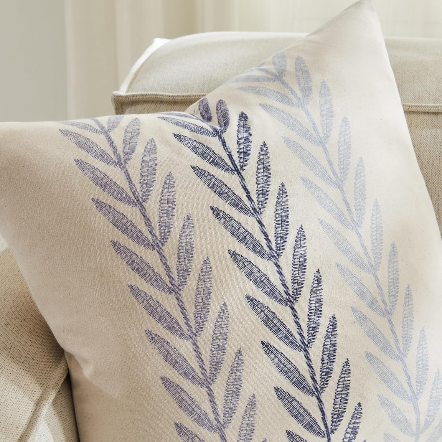 100% Cotton Farmhouse Leaves Throw Pillow Covers Set of 2, 16x16 Inch Mixed Blue Pastoral Decorative Print Cushion Covers for Sofa Bed Living Room Home Decor