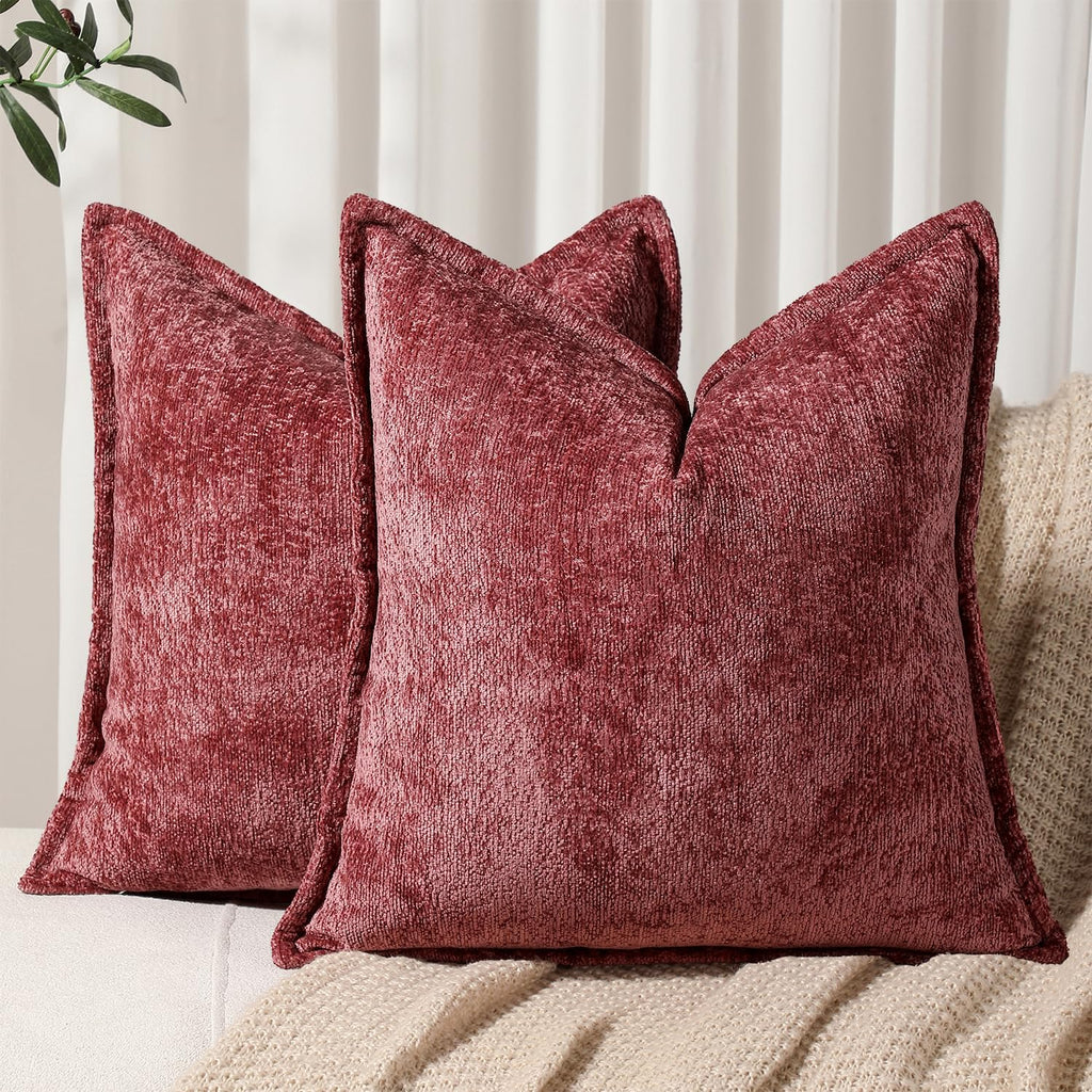 Pack of 2 Christmas Burgundy Fall Decorative Throw Pillow Covers 24x24 Cozy Soft Chenille Accent Vintage Square Couch Pillow Covers for Home Decor Bed Sofa Living Room