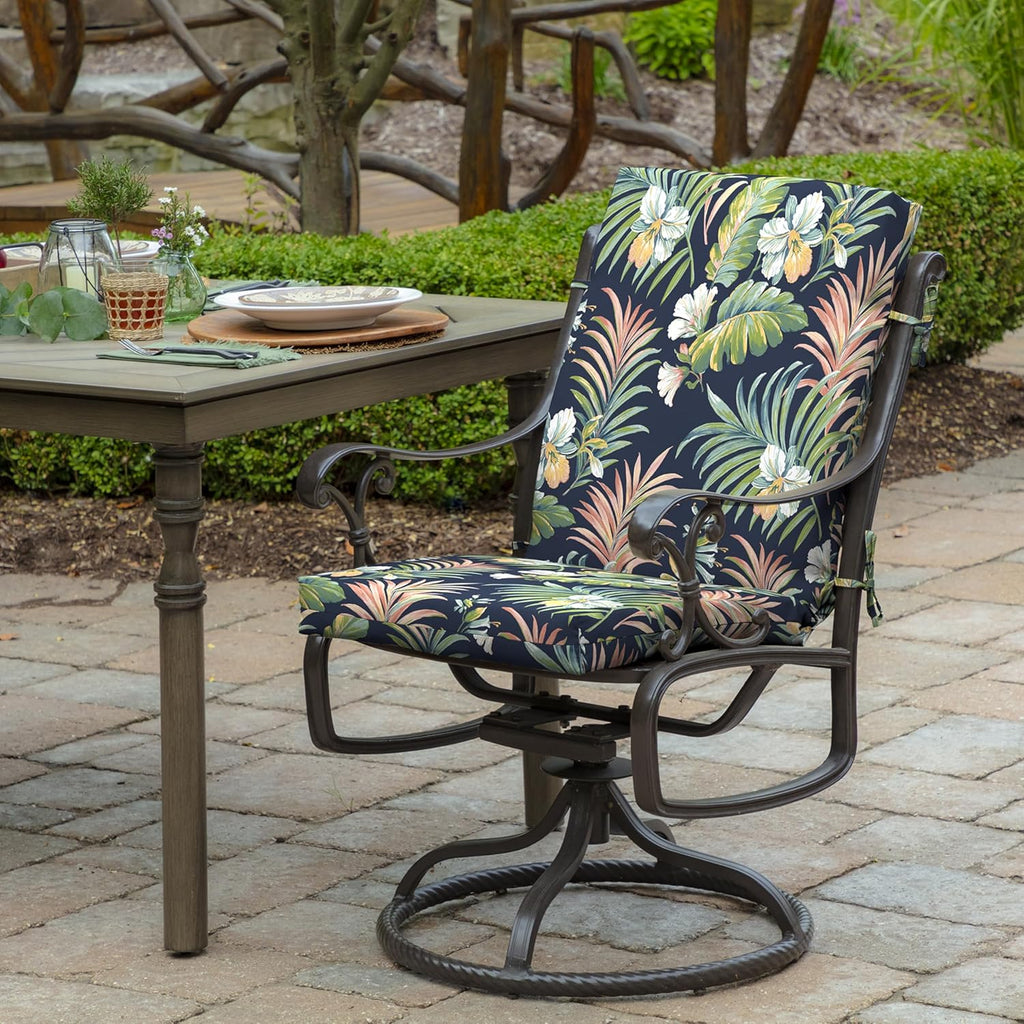 Arden Outdoor Midback Chair Cushion, 18 x 16.5, Rain-Proof, Fade Resistant Simone Blue Tropical