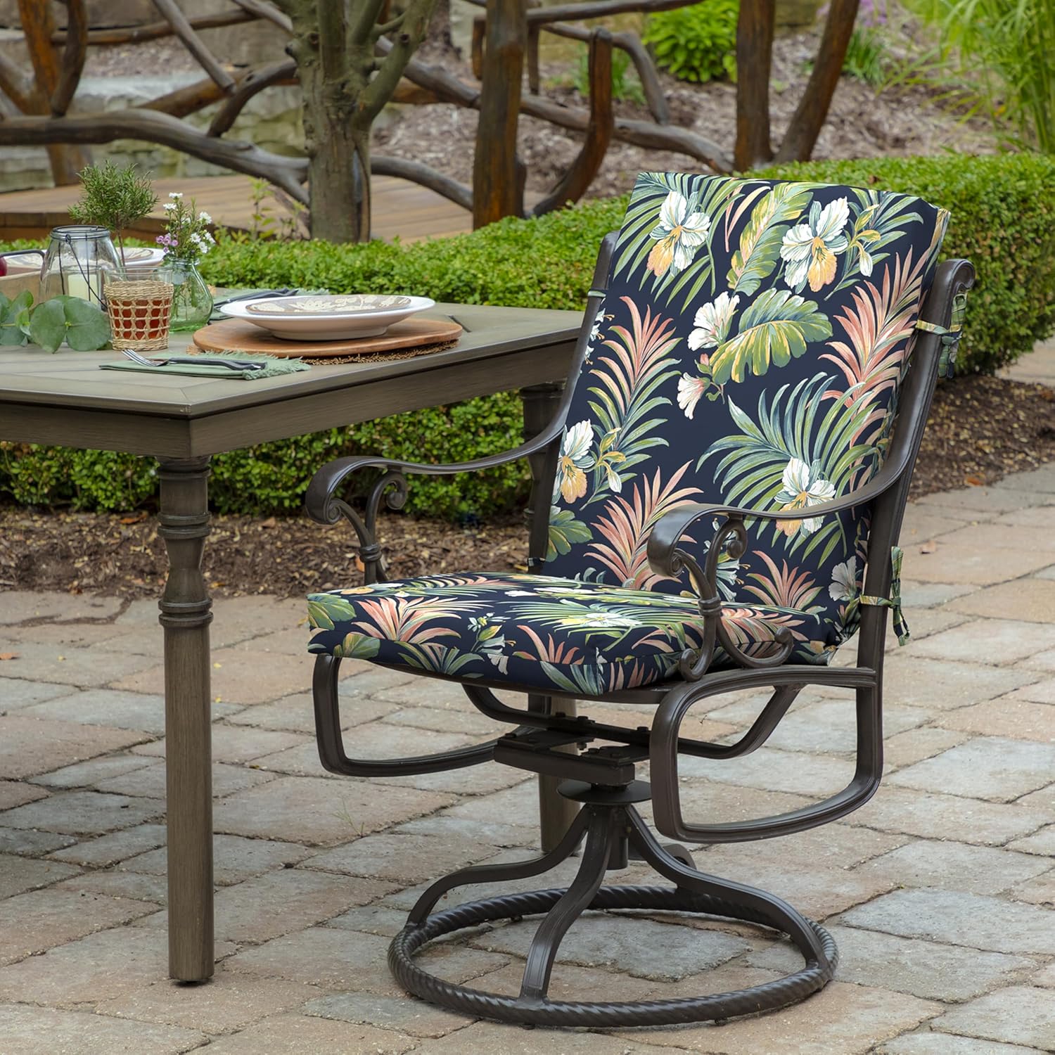 Arden Outdoor Midback Chair Cushion, 18 x 16.5, Rain-Proof, Fade Resistant Simone Blue Tropical