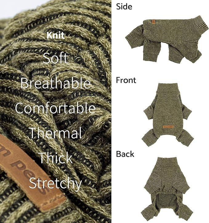 Fitwarm Mock Neck Knited Dog Pajamas, Warm Winter Clothes for Small Dogs Boy Girl, Pet Apparel, Olive Green, XL