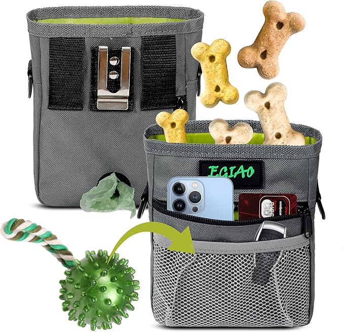 Dog Treat Pouch 2.0, Strong Magnetic Closure, Poop Bag Dispenser (Including Collapsible Dog Bowl, Training Clicker, Poop Bags)