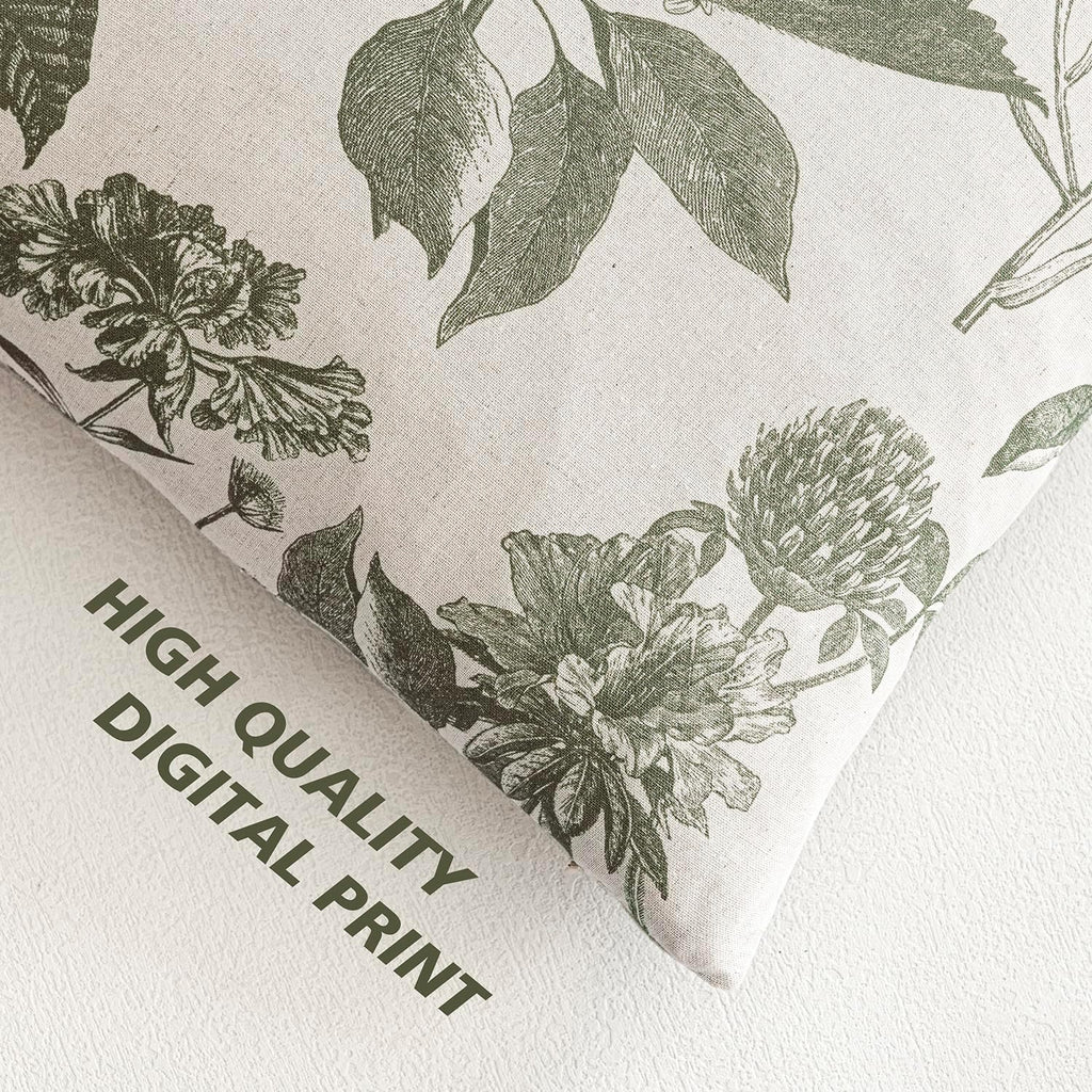 Foindtower Set of 2 Linen Floral Throw Pillow Covers Neutral Vintage Print Decorative Cushion Covers Farmhouse Boho Home Decor for Sofa Chair Couch Bedroom Living Room,22×22 Inch,Sage Green