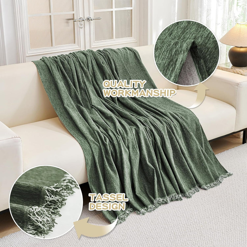 MYSKY HOME Couch Cover for Dogs, Washable Couch Covers, Non Slip Couch Sofa Cover, Couch Cover 2 Cushion Sofa Dogs Furniture Protector with Tassels Chenille Sofa Covers for Pets, 71"x118", Moss Green