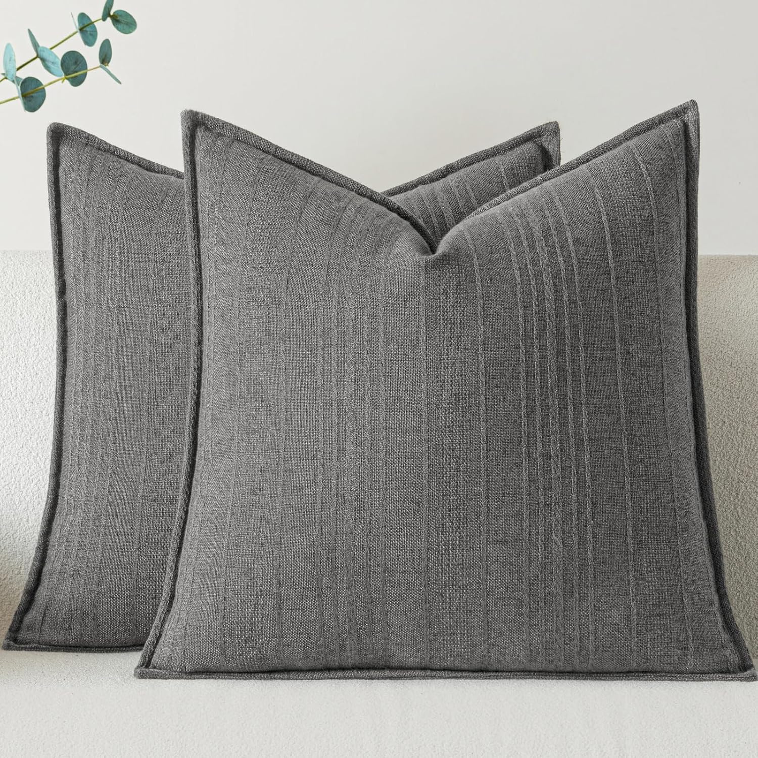 a moment Linen Pillow Covers Set of 2,Boho Farmhouse Throw Pillowcases Neutral Textured Decorative Covers for Couch Sofa,Soft Linen Blend Accent Case Cushion Living Room Home Decor 18"x18"Rustic Gray