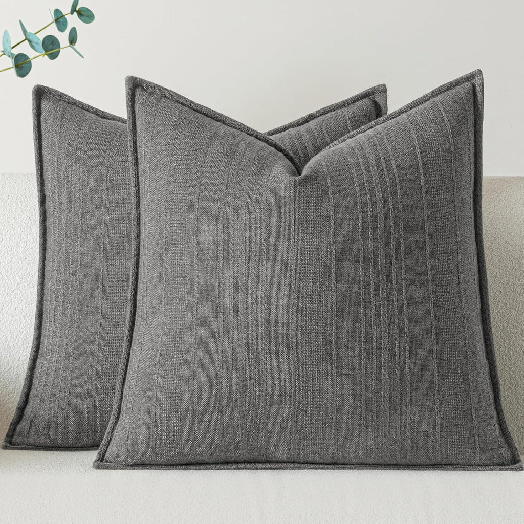 a moment Linen Pillow Covers Set of 2,Boho Farmhouse Throw Pillowcases Neutral Textured Decorative Covers for Couch Sofa,Soft Linen Blend Accent Case Cushion Living Room Home Decor 26"x26"Rustic Gray